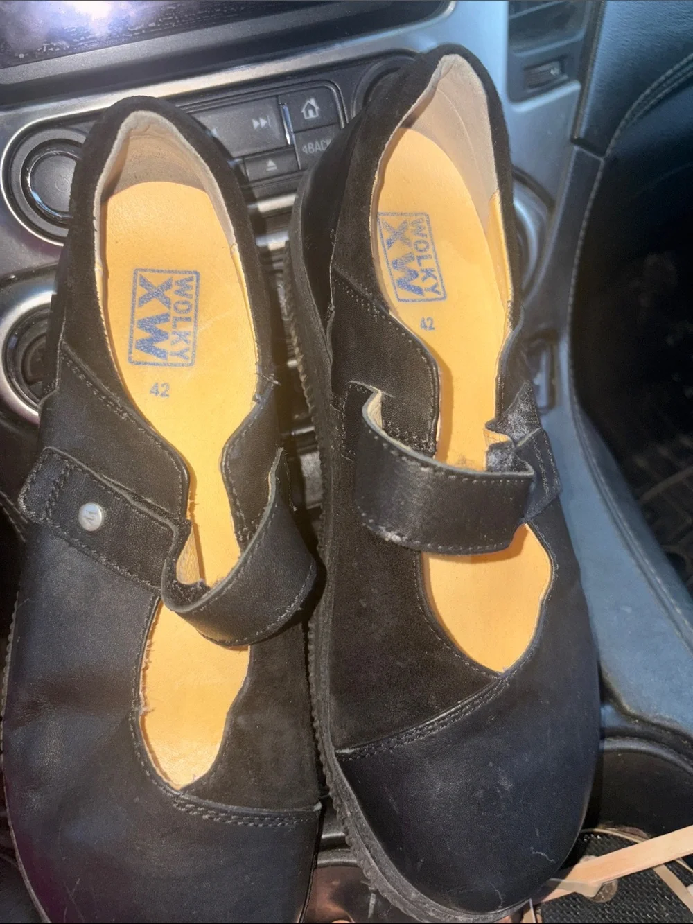 Wolky Black Suede Mary Jane Platform Shoes